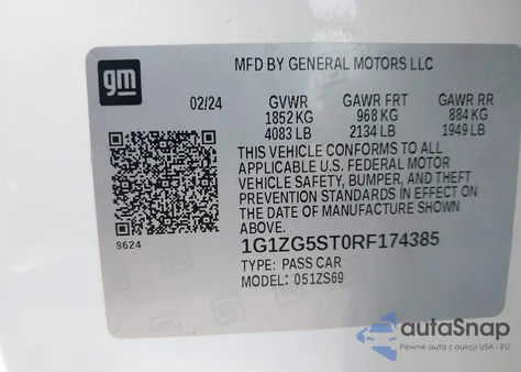 2024 Chevrolet Malibu Fwd Rs from USA, damaged, VIN 1G1ZG5ST0RF174385